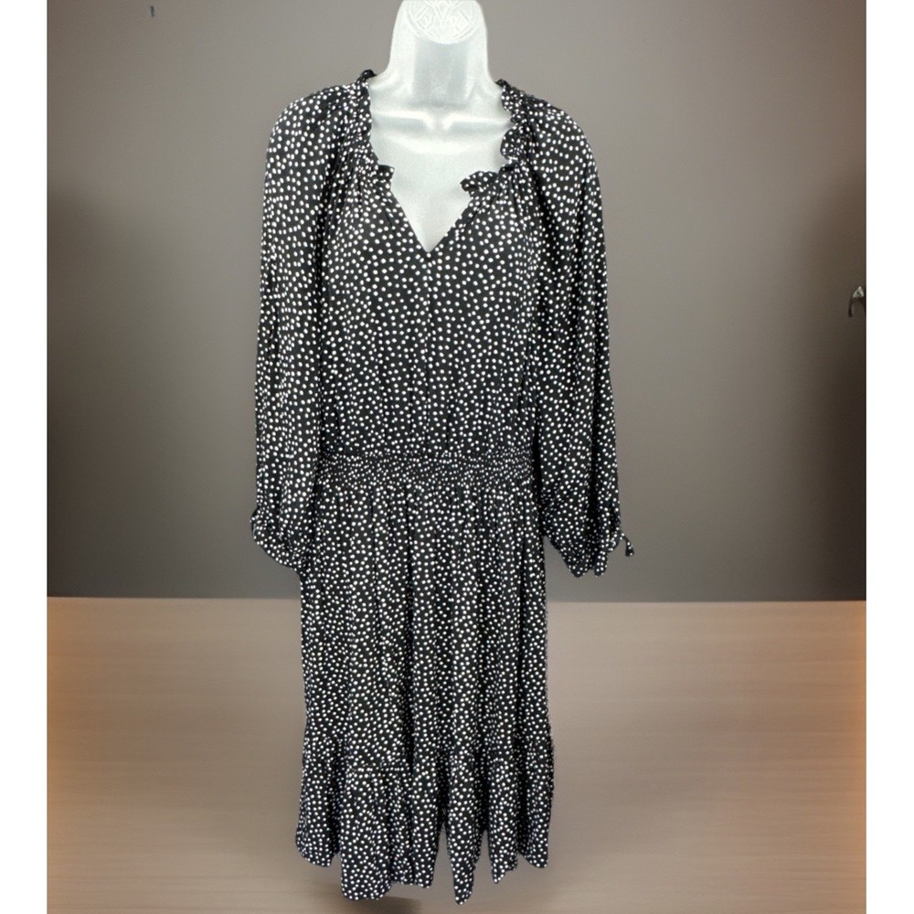 Talbots Split Neck Tie Sleeve Fit & Flare Soft Pullover Dress Size Large NWT